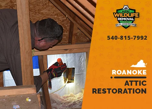 Wildlife Pest Control operator inspecting an attic in Roanoke before restoration